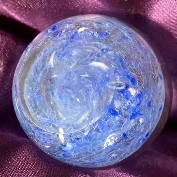 Blown Glass Egg Shaped Paperweight Blue Bubble Art oval ocean beach marble 3" - Picture 2 of 9